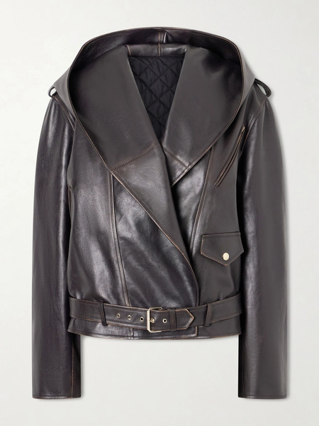  Alaïa   Belted Leather Biker Jacket   Brown 