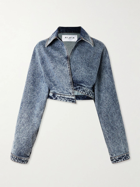  Alaïa   Cropped Asymmetric Denim Jacket   Blue 