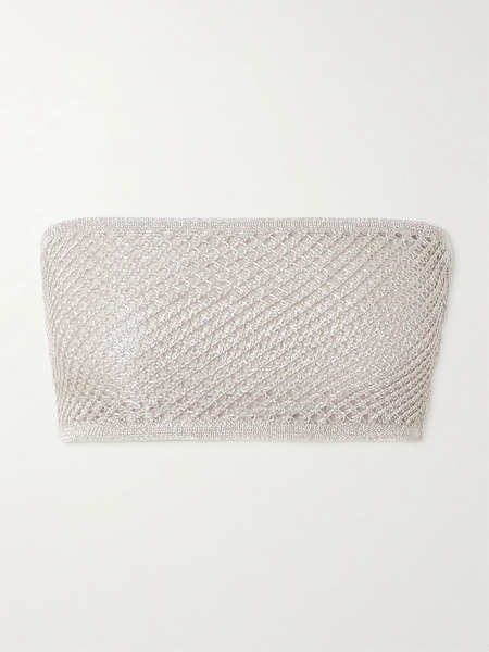  Alaïa   Cropped Metallic Open Knit Bandeau Top   Silver 