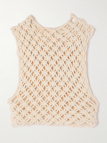  Alaïa   Cropped Open Knit Cotton Blend Tank   Neutral 
