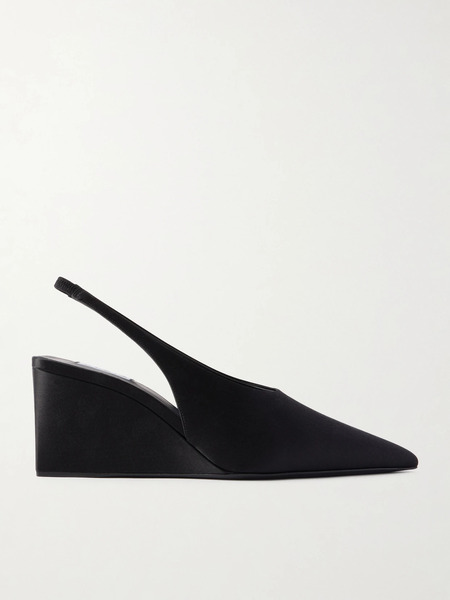  Alaïa   Cube 75 Satin Slingback Wedge Pumps   Black 