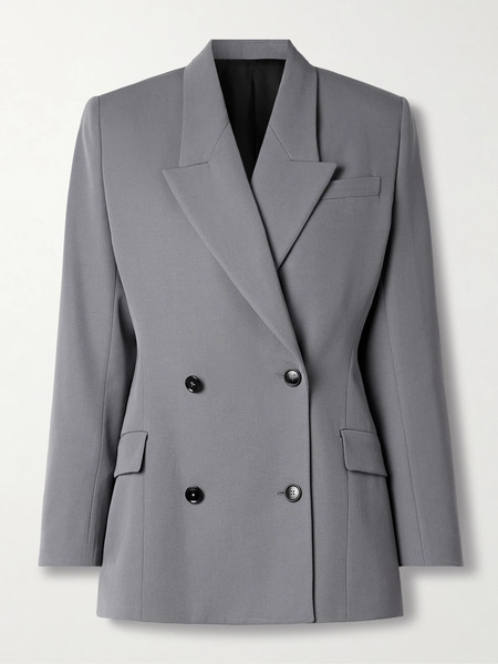  Alaïa   Double Breasted Wool Gabardine Blazer   Gray 