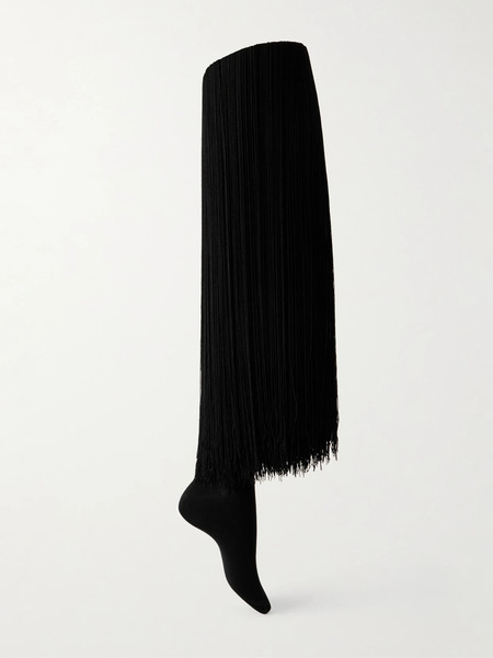  Alaïa   Fringed Knit High Socks   Black 