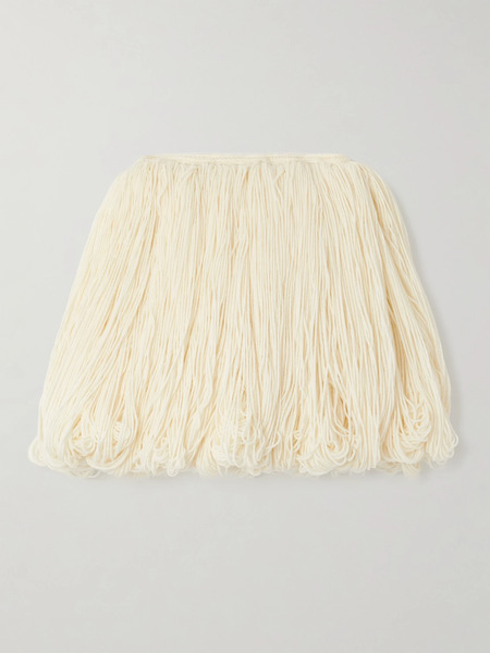  Alaïa   Fringed Wool Blend Mini Skirt   White 