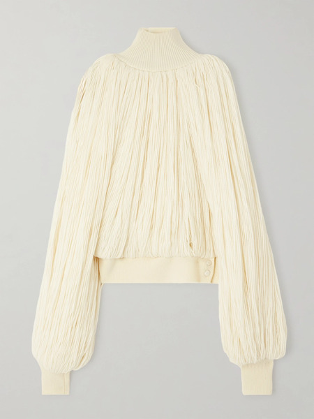  Alaïa   Fringed Wool Blend Turtleneck Top   White 