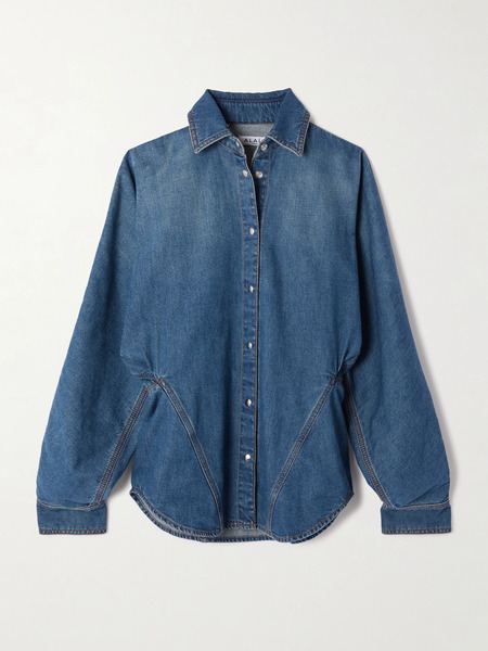  Alaïa   Gathered Denim Shirt   Blue 