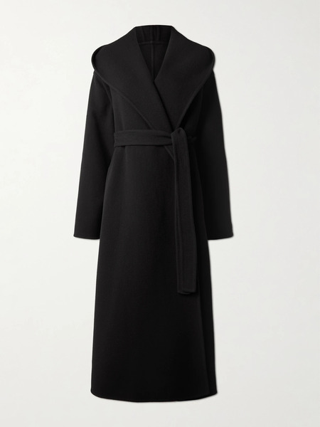  Alaïa   Hooded Belted Wool Coat   Black 