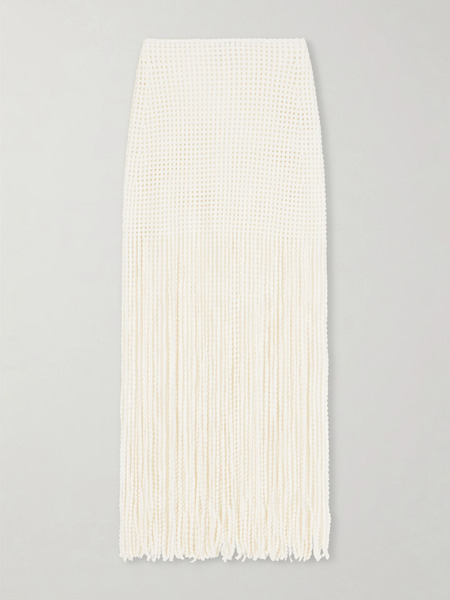  Alaïa   Knitted Fringed Midi Skirt   White 