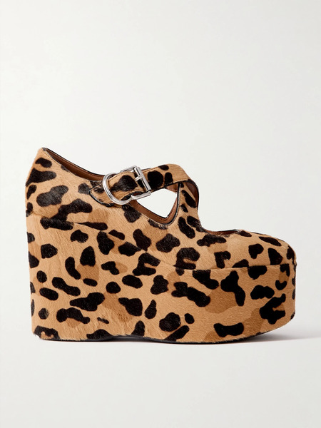  Alaïa   110 Leopard Print Calf Hair Platform Wedge Pumps   Leopard Print 