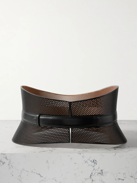  Alaïa   Neo Bustier Laser Cut Leather Belt   Black 