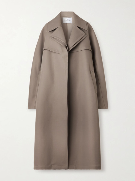  Alaïa   Oversized Layered Wool Blend Twill Coat   Taupe 