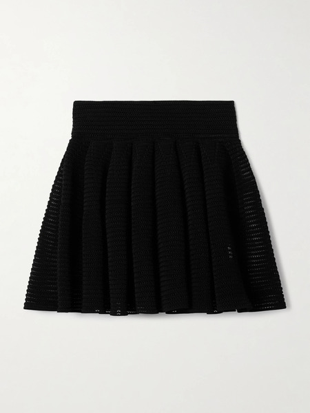  Alaïa   Pleated Open Knit Mini Skirt   Black 