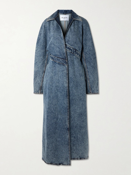  Alaïa   Spiral Asymmetric Denim Coat   Blue 
