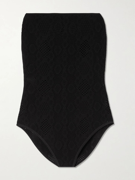  Alaïa   Strapless Pointelle Knit Bodysuit   Black 