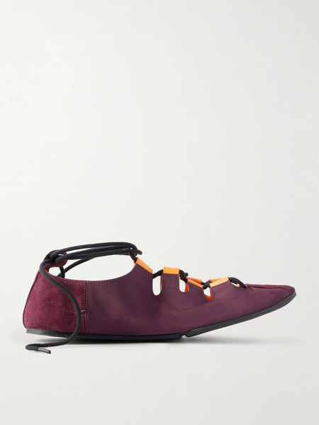  Alaïa   Suede Trimmed Shell Ballet Flats   Burgundy 