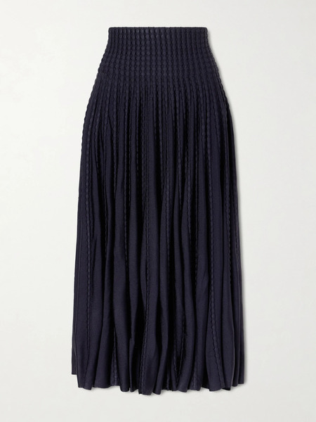  Alaïa   Textured Knitted Midi Skirt   Navy 