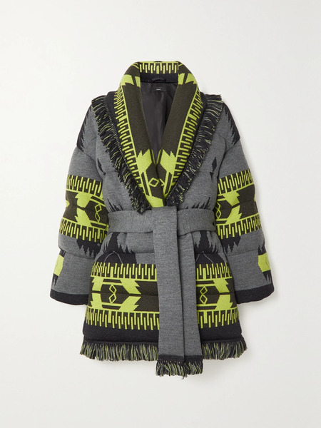  Alanui   Icon Belted Fringed Quilted Wool Jacquard Down Jacket   Off White 