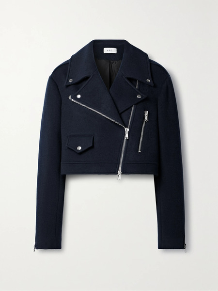  A.l.c.   Oxford Cropped Wool Blend Felt Biker Jacket   Navy 