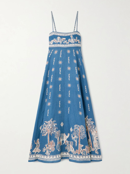  Alémais   Acacia Printed Linen Midi Dress   Blue 