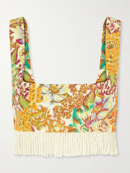  Alémais   Fringed Cropped Floral Print Linen Top   Multi 