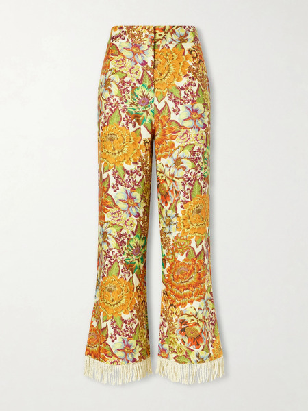  Alémais   Lana Fringed Floral Print Linen Flared Pants   Yellow 