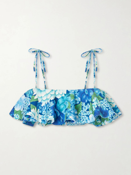  Alémais   Margo Ruffled Floral Print Bikini Top   Blue 