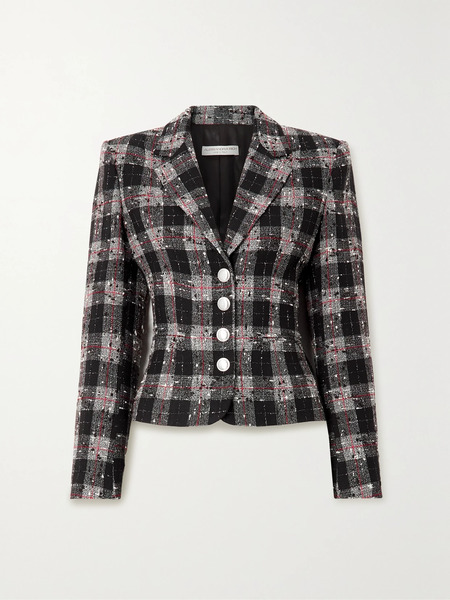  Alessandra Rich   Checked Wool Blend Bouclé Blazer   Black 