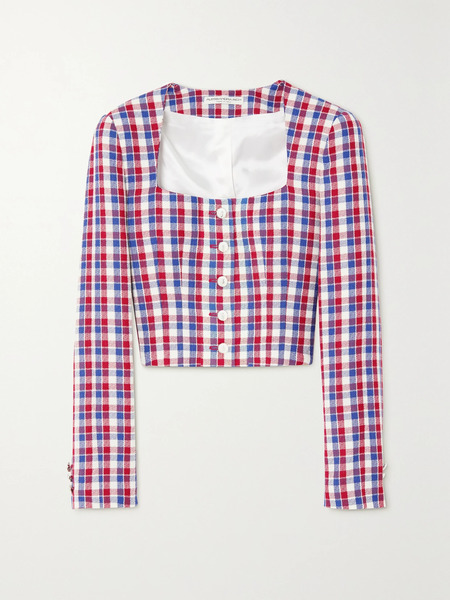  Alessandra Rich   Cropped Checked Tweed Jacket   Blue 