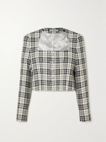  Alessandra Rich   Cropped Prince Of Wales Checked Wool Jacket   Gray 