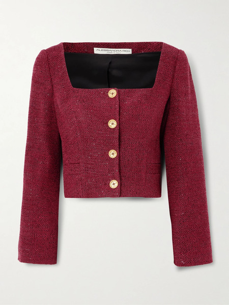  Alessandra Rich   Cropped Sequin Embellished Tweed Jacket   Red 