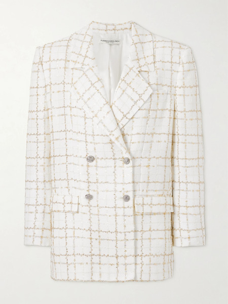  Alessandra Rich   Oversized Checked Metallic Tweed Blazer   White 