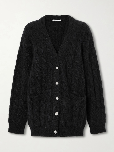  Alessandra Rich   Sequin Embellished Cable Knit Cardigan   Black 