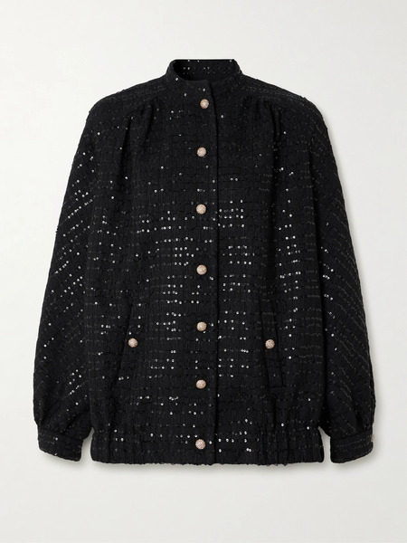  Alessandra Rich   Sequin Embellished Tweed Jacket   Black 
