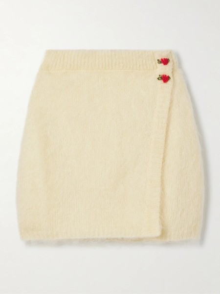  Alessandra Rich   Wrap Effect Embroidered Mohair Blend Mini Skirt   Yellow 