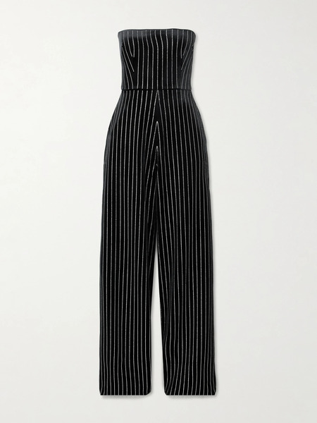  Alex Perry   Crystal Embellished Strapless Velvet Jumpsuit   Black 