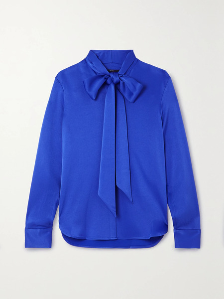  Alex Perry   Fallon Pussy Bow Satin Crepe Blouse   Blue 