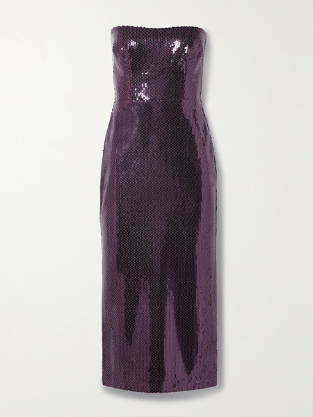  Alex Perry   Strapless Sequined Crepe Midi Dress   Purple 