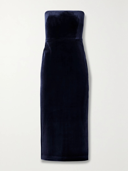  Alex Perry   Strapless Velvet Midi Dress   Navy 
