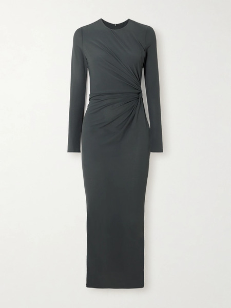  Alex Perry   Twist Front Crepe Jersey Midi Dress   Gray 