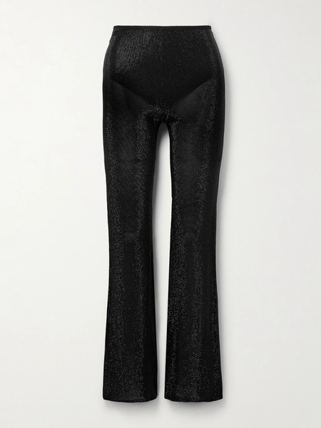  Alexander Wang   Crystal Embellished Jersey Flared Pants   Black 