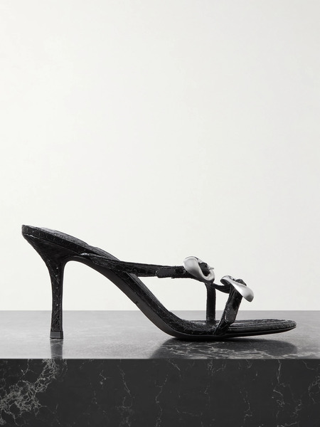  Alexander Wang   Dome Snake Effect Leather Sandals   Black 