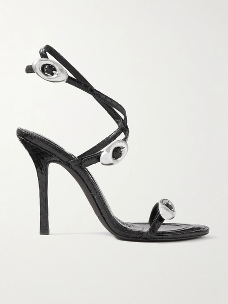  Alexander Wang   Dome Snake Effect Leather Sandals   Black 