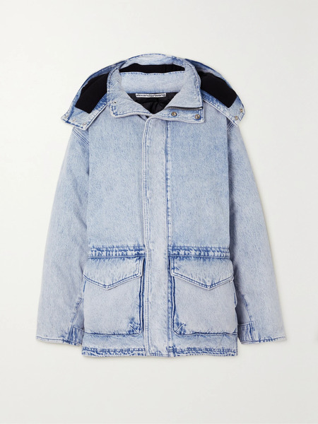  Alexander Wang   Oversized Hooded Padded Bleached Denim Jacket   Light Denim 