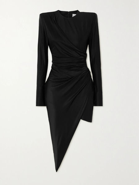  Alexandre Vauthier   Asymmetric Draped Stretch Satin Mini Dress   Black 