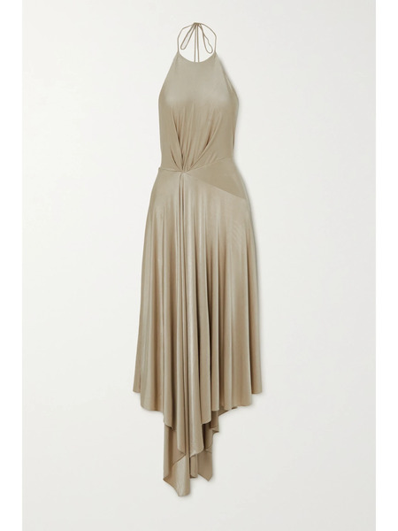  Alexandre Vauthier   Open Back Stretch Jersey Halterneck Midi Dress   Sand 