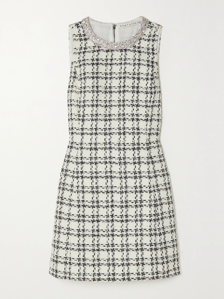  Alice + Olivia   Clyde Crystal Embellished Checked Tweed Mini Dress   Off White 