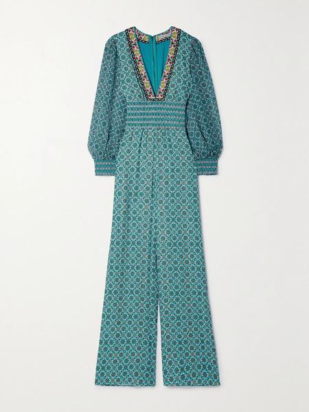  Alice + Olivia   Reba Printed Crepe Jumpsuit   Turquoise 