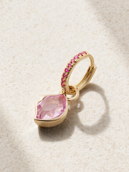  Alison Lou   Smooch 14 Karat Gold, Sapphire And Laboratory Grown Sapphire Single Hoop Earring   One Size 