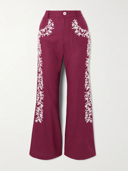  Alix Of Bohemia   Bunny Canyon Embroidered Silk Flared Pants   Us4 