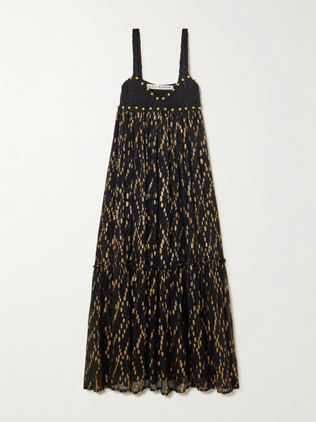  Alix Of Bohemia   Victoria Twilight Mist Embellished Crotchet Trimmed Fil Coupé Voile Midi Dress   Black 
